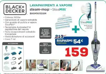 Euronics Black & Decker Lavapavimenti A Vapore BHSM1615DSM offerta