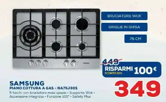 Euronics Samsung NA75J3030AS Nero, Acciaio Inossidabile Da Incasso Gas 5 Fornello(i) offerta