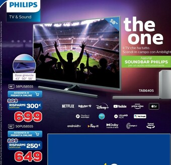 Euronics Philips 50PUS8555/12 TV 127 Cm (50") 4K Ultra HD Smart TV Wi-Fi Argento offerta