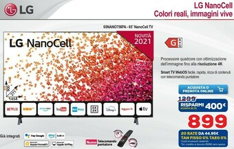 Euronics LG 65NANO756PA TV 165,1 Cm (65") 4K Ultra HD Smart TV Wi-Fi Nero offerta