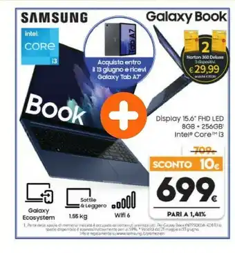 Expert Samsung Galaxy Book , 15.6”, Windows 10, Intel Core I3, 8 GB RAM, 256 GB SSD, Denim Blue offerta