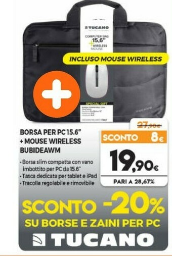 Tucano Borsa Per PC 15.6 + Mouse Wireless Bubideawm