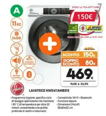 Expert Hoover HWE 411AMBS/1-S Lavatrice Libera Installazione Caricamento Frontale 11 Kg 1400 Giri/min A Bianco offerta