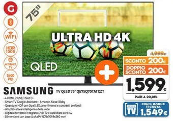 Expert Samsung QE75Q70TAT 190,5 Cm (75") 4K Ultra HD Smart TV Wi-Fi Nero offerta