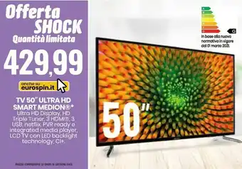 Eurospin Medion Tv 50 Ultra HD Smart offerta