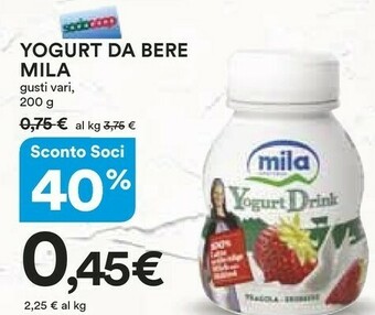 Ipercoop Mila Yogurt Da Bere Pesca 200 G(ml) offerta