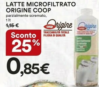 Ipercoop Coop - Latte Fresco Italiano Parzialmente Scremato Origine 1000 G(ml) offerta