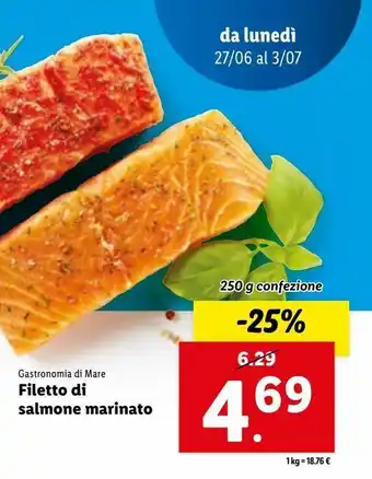 Lidl Filetti di salmone marinato 250g offerta