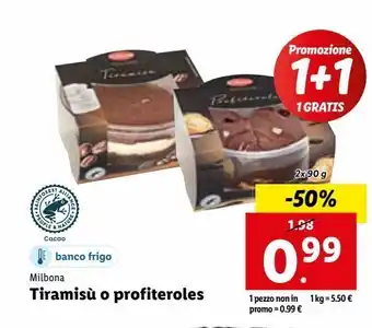 Lidl Tiramisù o profiteroles 2x90g offerta