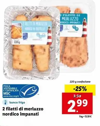 Lidl 2 filetti di merluzzo nordico impanato 220g offerta