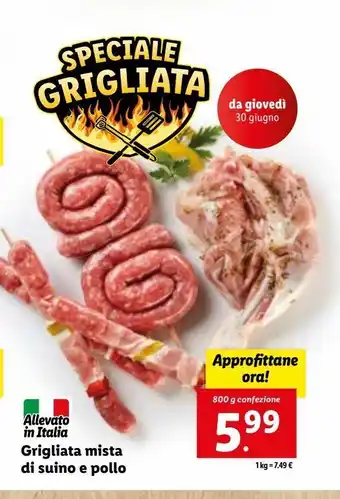 Lidl Grigliata mista di suino e pollo 800g offerta
