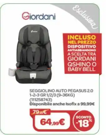 Bimbo Store Seggiolino auto pegasus 2,0 1-2-3 gr 1/2/3 (9-36 kg) offerta