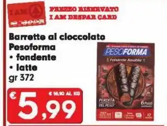 Eurospar Barrette al cioccolato pesoforma -fondente -latte offerta