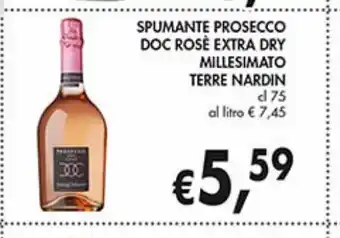 Spumante prosecco doc rose extra dry millesimato terre nardiin