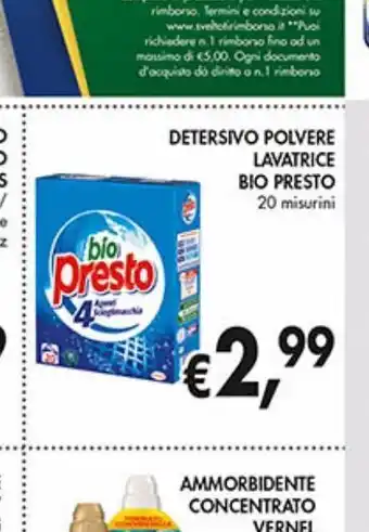 Detersivo polvere lavatrice bio presto