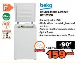 Expert beko congelatore a pozzo HS210530N offerta