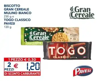 Esselunga Mulino Bianco Gran cereale biscotto 230 g o Togo classico pavesi 120 g offerta