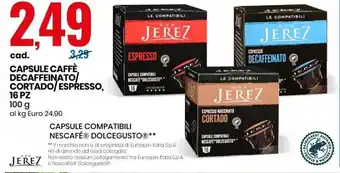 Eurospin Jerez Capsule caffè decaffeinato/cortado/espresso, 16 pz 100 g offerta