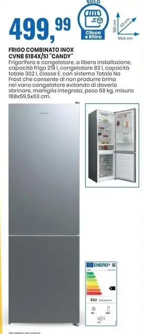 Eurospin Frigo Combinato Inox CVNB 6184X/S1 Candy offerta