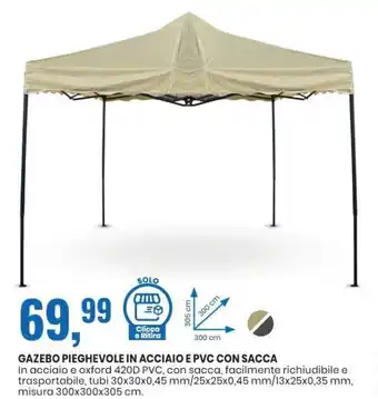 Gazebo Pieghevole in Acciaio e PVC Con Sacca