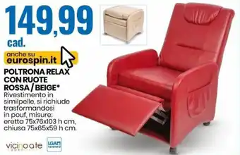 Eurospin Poltrona Relax Con Ruote Rossa/Beige offerta