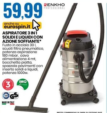 Enkho Aspiratore 3 in 1 Solidi e liquidi Con Azione Soffiante