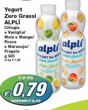 Prix Quality Alplì Yogurt Zero Grassi Ciliegia e Vaniglia/Mela e Mango/Pesca e Maracuja/Frogola g 500 offerta