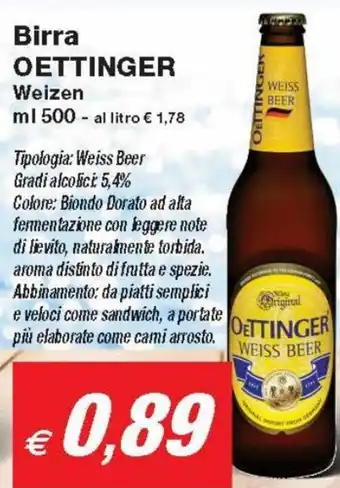 Prix Quality Oettinger Birra Weizen ml 500 offerta