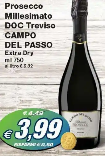 Prix Quality Campo Del Passo Prosecco Millesimato DOC Treviso Extra Dry ml 750 offerta