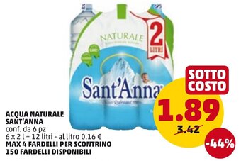 PENNY Sant'Anna Acqua Naturale 6 pz 12 litri offerta