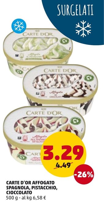 PENNY Carte D'Or Affogato Spagnola, Pistacchio, Cioccolato 500 g offerta