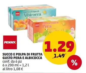 PENNY Penny Succo e Polpa Di Frutta Gusto Pera e Albicocca 6 pz 1,2 l offerta