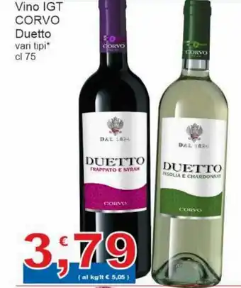 Sidis Corvo Duetto Vino IGT vari tipi cl 75 offerta