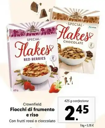 Lidl Crownfield Fiocchi Di Frumento E Riso Con Frutti Rossi O Cioccolato 425 G offerta