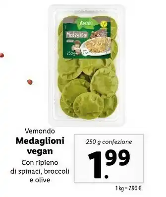 Lidl Vemondo Medaglioni Vegan Con Ripieno Di Spinaci, Broccoli E Olive 250 G offerta