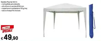 Iper La Grande Gazebo Pop Up 3x3 M, Richiudibile Ad Ombrello, Struttura In Acciaio O 24 Mm, Copertura In Poliestere 110 G / Mq, Sacca Traspo offerta