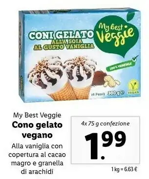 Lidl My best veggie Coni Gelato Alla Soia Al Gusto Vaniglia 300 G(ml) offerta