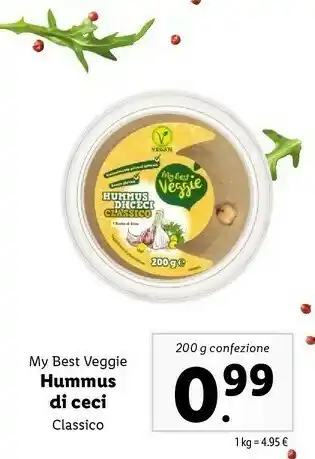 Lidl My best veggie Hummus Di Ceci Classico 200 G offerta