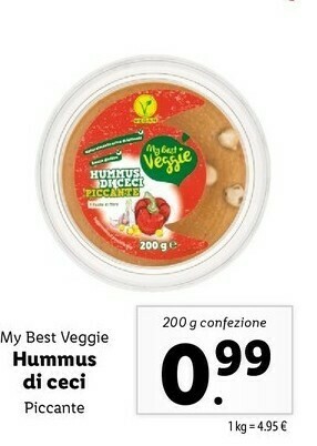 Lidl My best veggie Hummus Di Ceci Piccante 200 G(ml) offerta