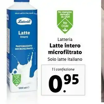 Lidl Latte Intero Microfiltrato O Solo Latte Italiano 1l offerta