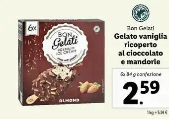 Lidl Bon Gelati Gelato Vaniglia Ricoperto Al Cioccolato E Mandorle 6x 84 g offerta