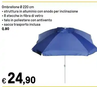 Iper La Grande Ombrellone O 220 Cm, Struttura In Alluminio Con Snodo Per Inclinazione, 8 Stecche In Fibra Di Vetro, Telo In Poliestere Con A offerta