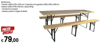 Set Birreria 1 Tavolo L200 X P70 X H75 Cm / 2 Panche A Tre Gambe : L200 X P25 X H43 Cm / Imballo: L200 X P70 X H12 Cm / Peso