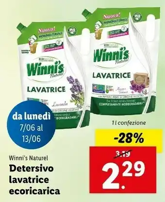 Lidl Winni's Naturel Detersivo Lavatrice Ecoricarica offerta