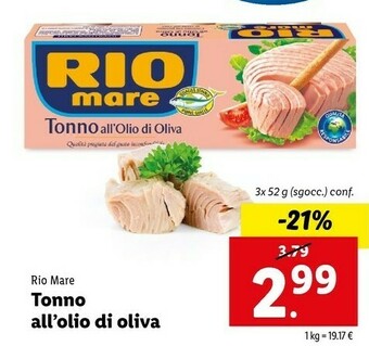 Lidl Rio Mare Tonno All'Olio Di Oliva offerta