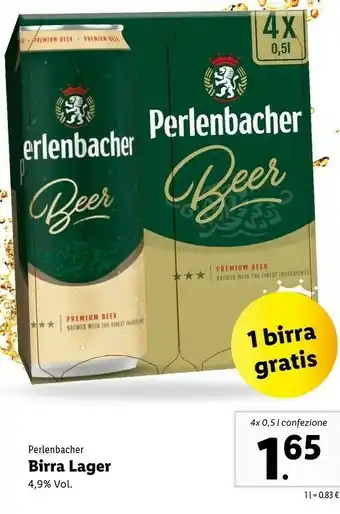 Lidl Perlenbacher Birra Lager offerta