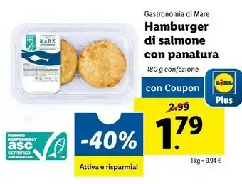 Lidl Gastronomia di mare Burger Di Salmone 180 G(ml) offerta