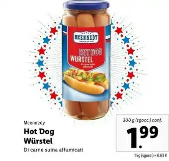 Lidl Mcennedy Hot Dog Wurstel Di Carne Suina Affumicati 300 G(ml) offerta