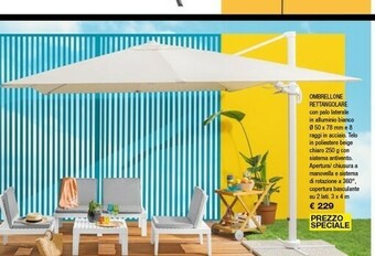 Ombrellone Rettangolare Con Palo Laterale In Alluminio Bianco O 50x 78 Mm E 8 Raggi In Acciaio