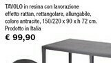 Iper La Grande Tavolo In Resina Con Lavorazione Effetto Rattan Rettangolare, Allungabile, Colore Antracite offerta